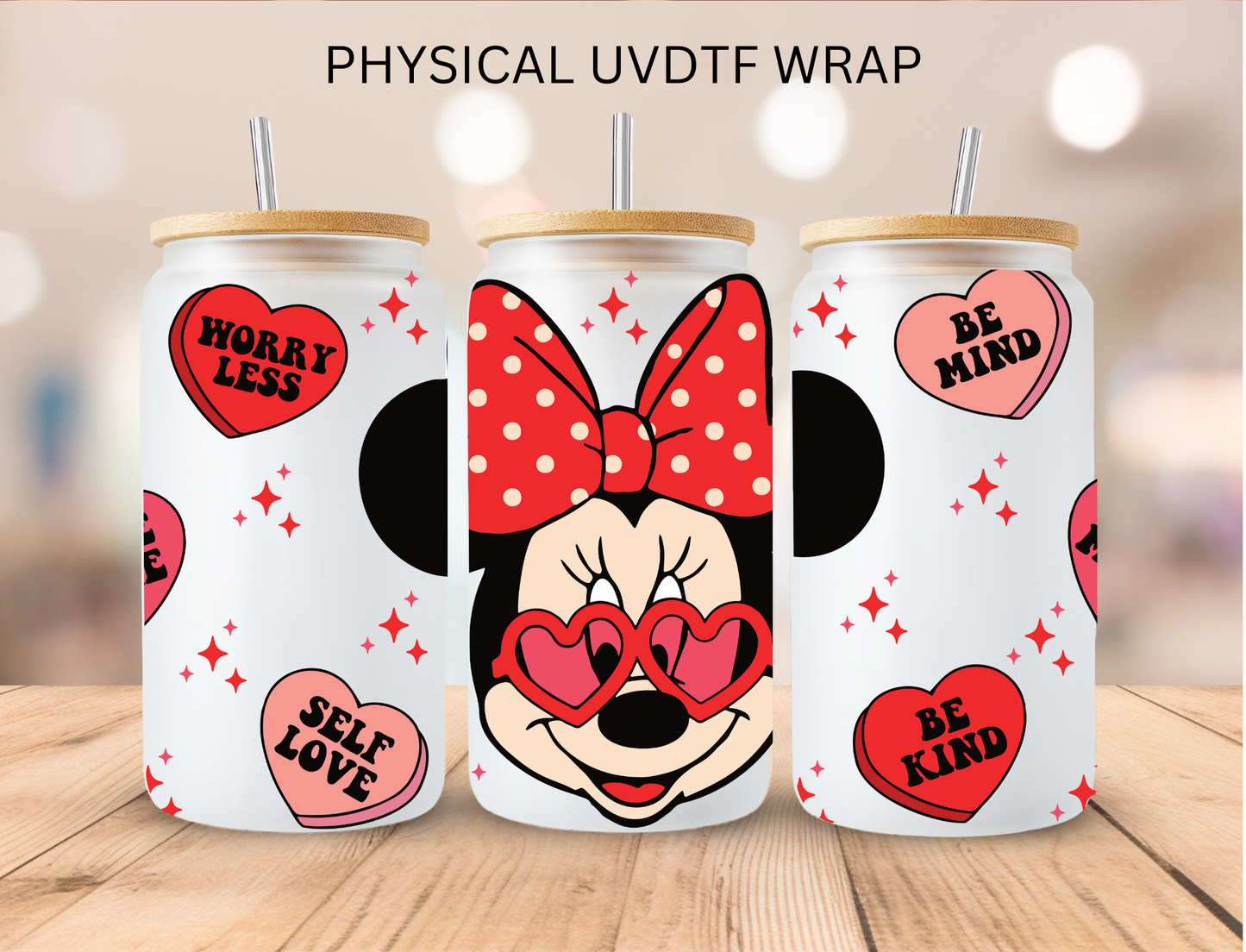 Valentines Girl Mouse Heart Glasses - 16 oz / 20 oz Libby UV DTF