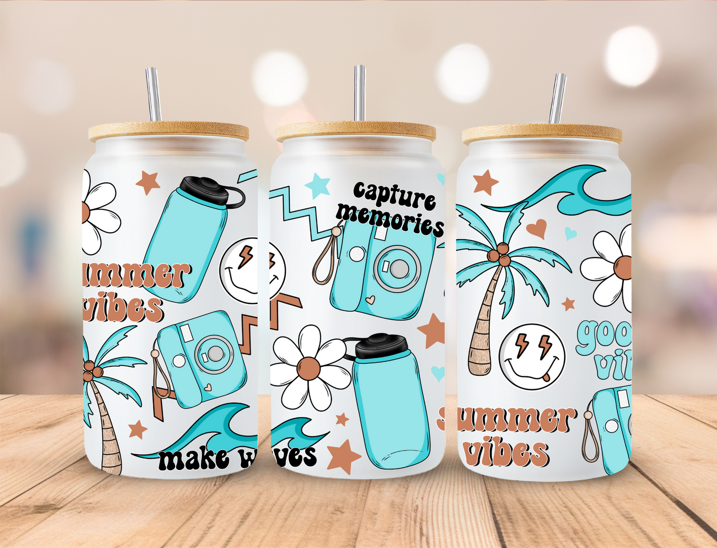 Capture Memories Beach Aesthetic - 16 oz / 20 oz Libby UV DTF Wrap