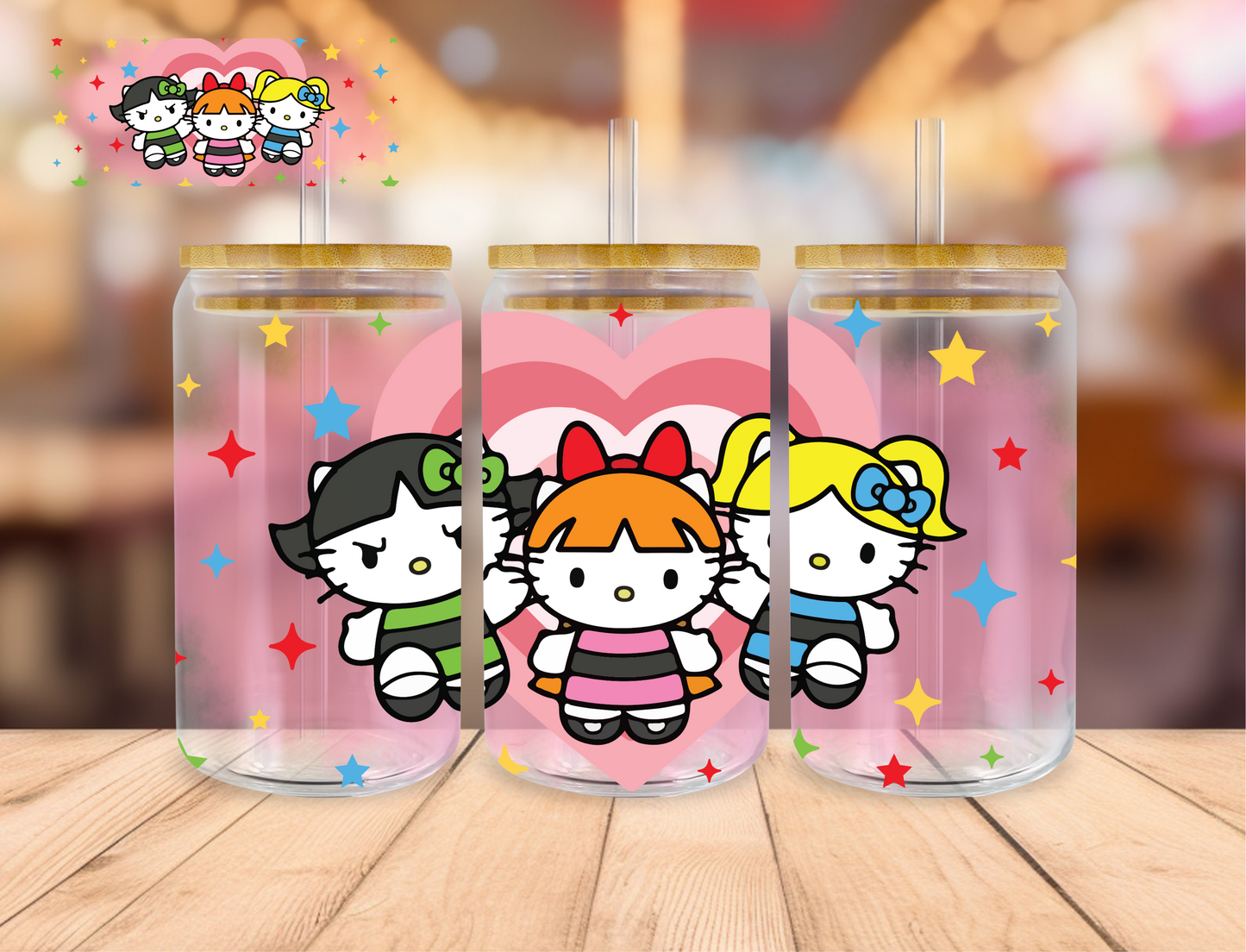 Kitty Puff Girls - 16 oz / 20 oz Libby UV DTF Wrap