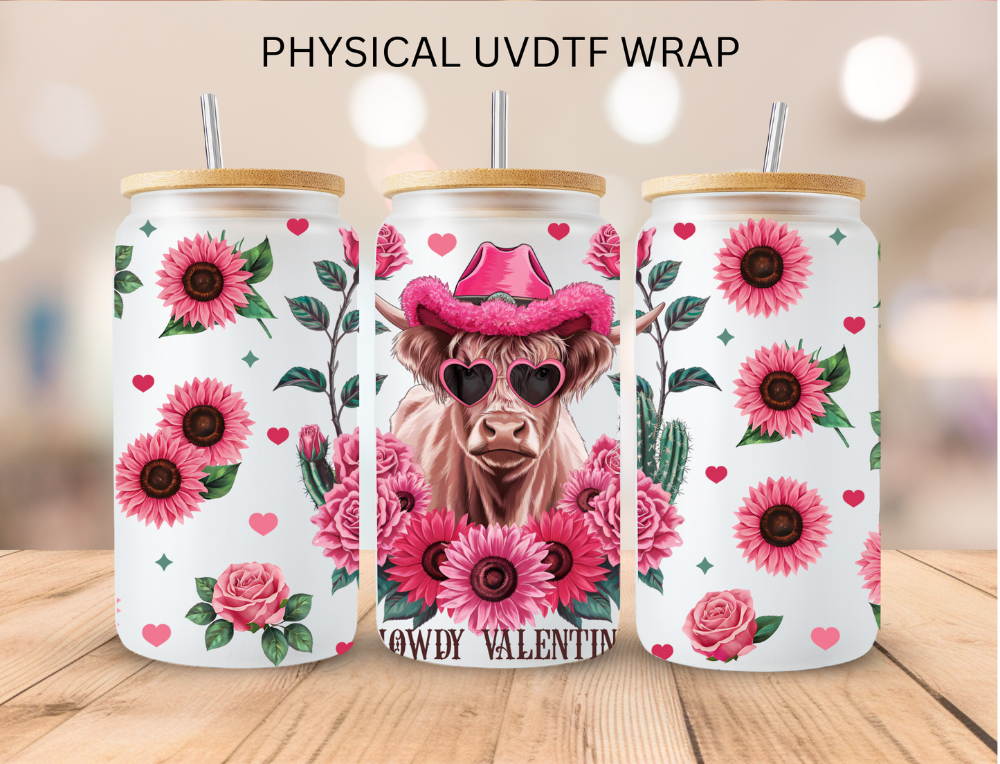 Valentine Pink Western Cow - 16 oz / 20 oz Libby UV DTF