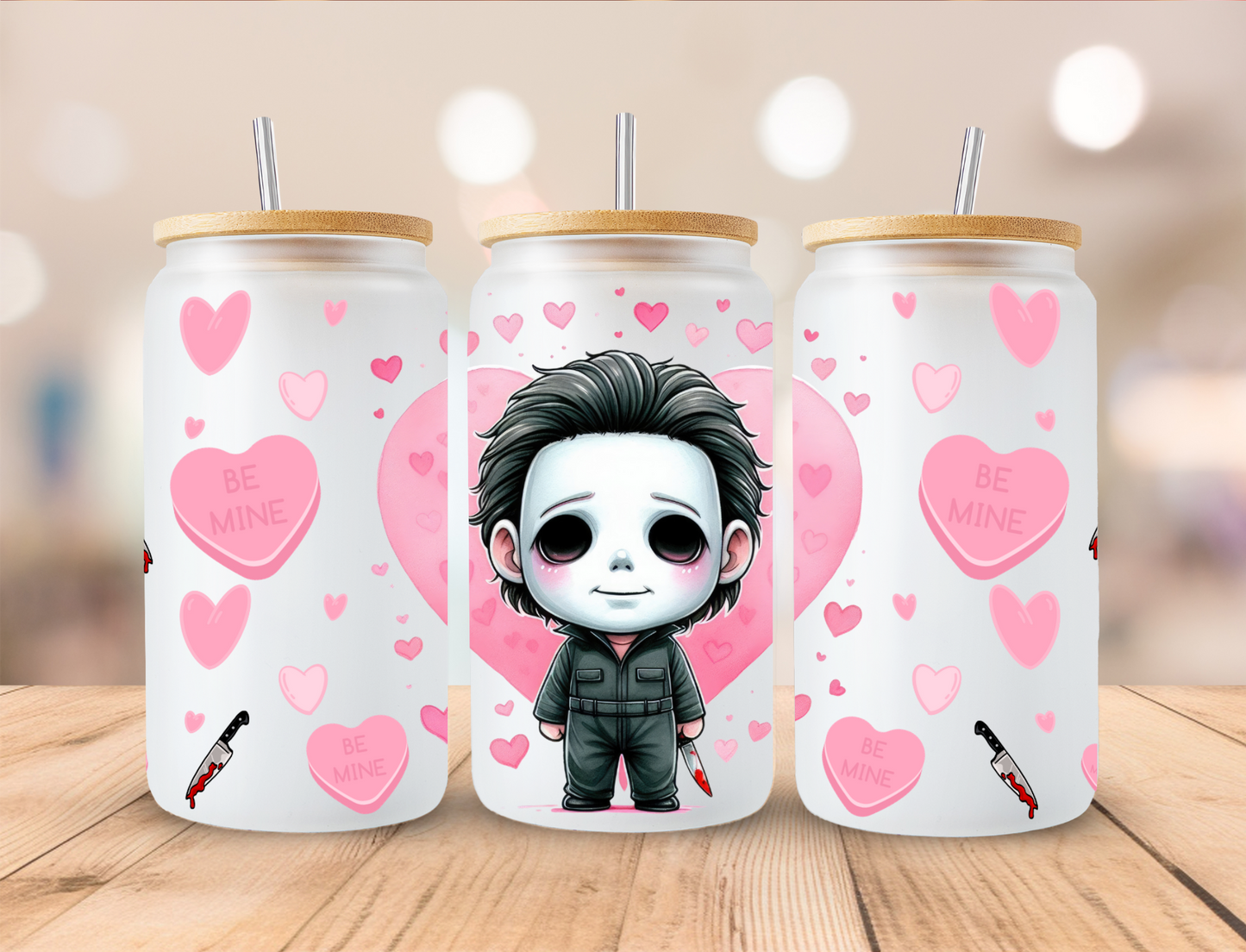 Valentines Horror Myers - 16 oz / 20 oz Libby UV DTF Wrap