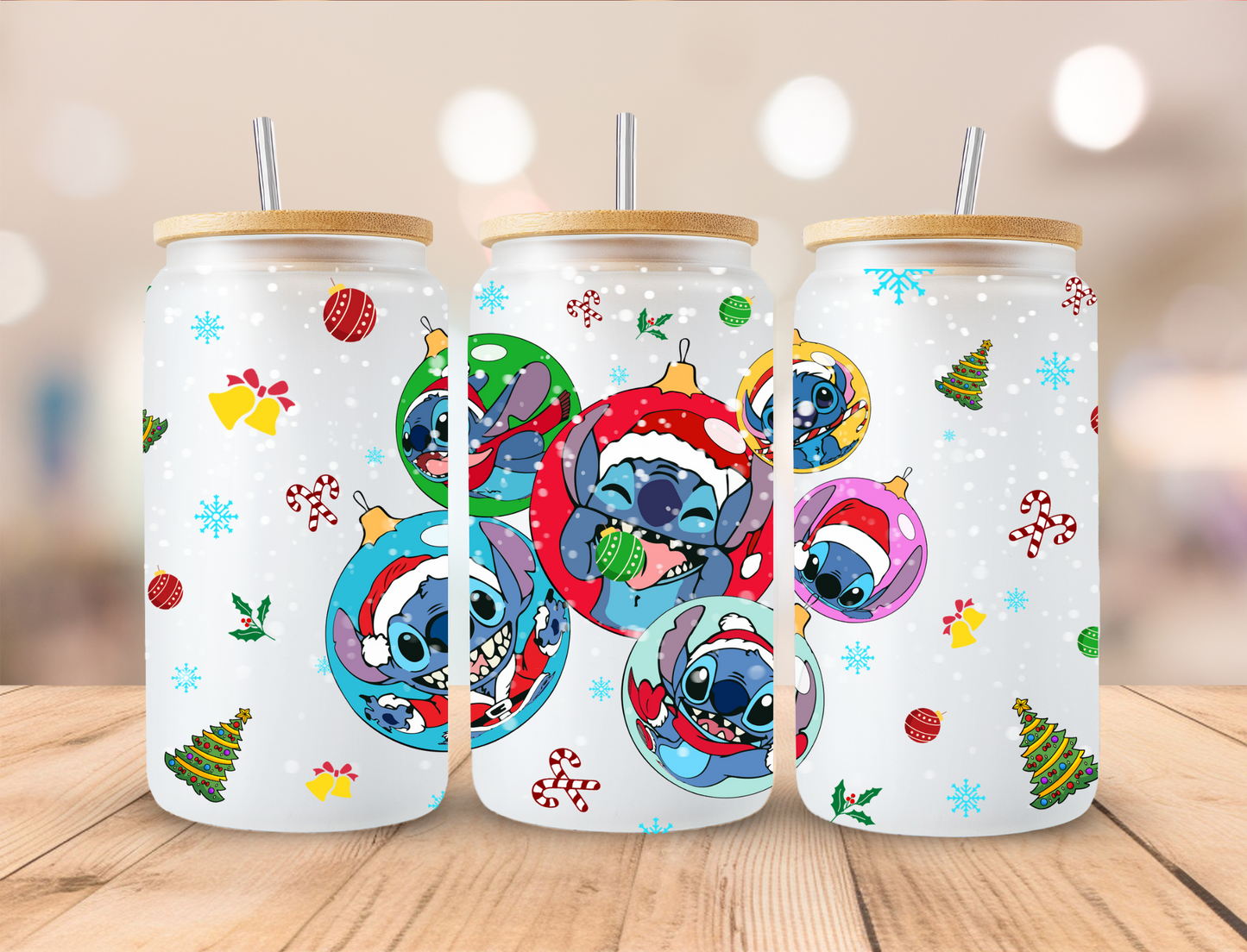 Blue Alien Ornament Balls Christmas - 16oz Libby UV DTF Wrap RTS