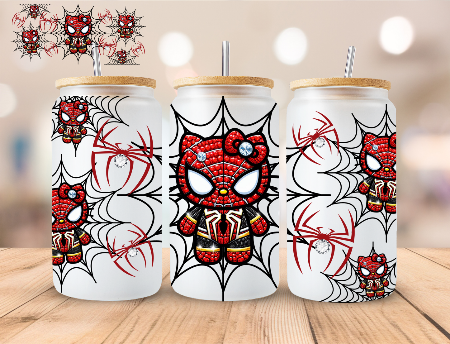 Bedazzled Spider Kitty - 16 oz / 20 oz Libby UV DTF Wrap