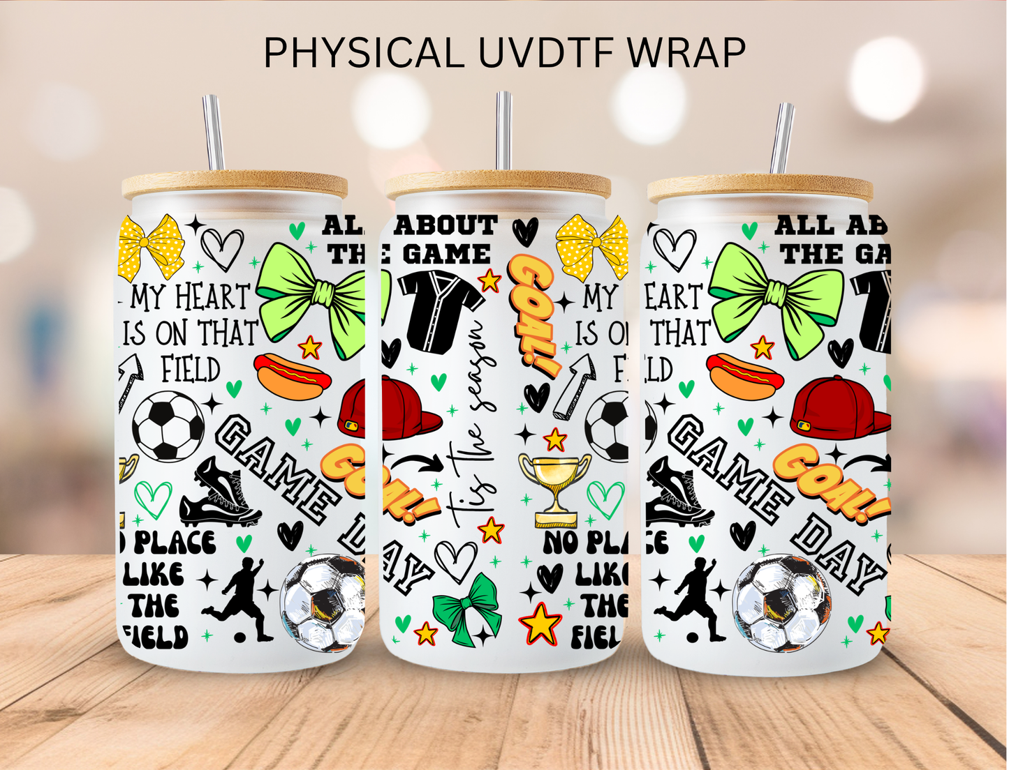 Green Soccer Gameday - 16 oz / 20 oz Libby UV DTF Wrap