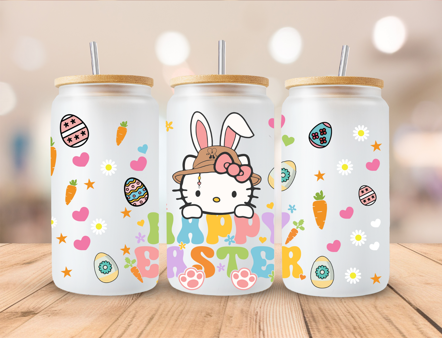 Happy Easter Peeking Bunny - 16 oz / 20 oz Libby UV DTF Wrap