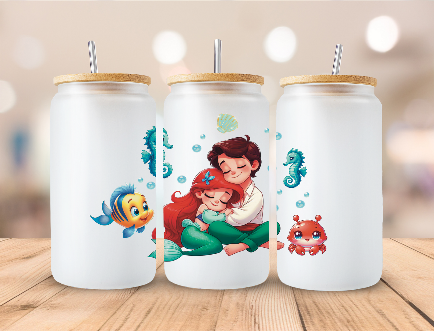 Watercolor Princess Mermaid and Fish - 16 oz / 20 oz Libby UV DTF Wrap