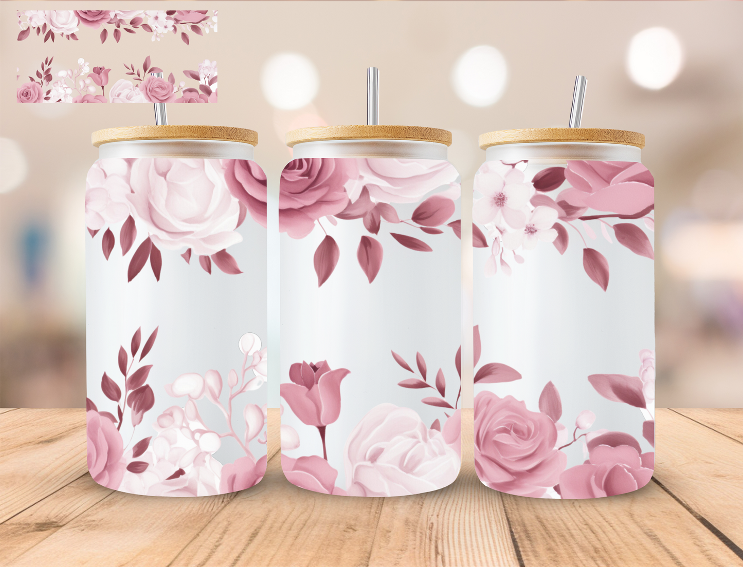 Floral Border - 16 oz / 20 oz Libby UV DTF Wrap