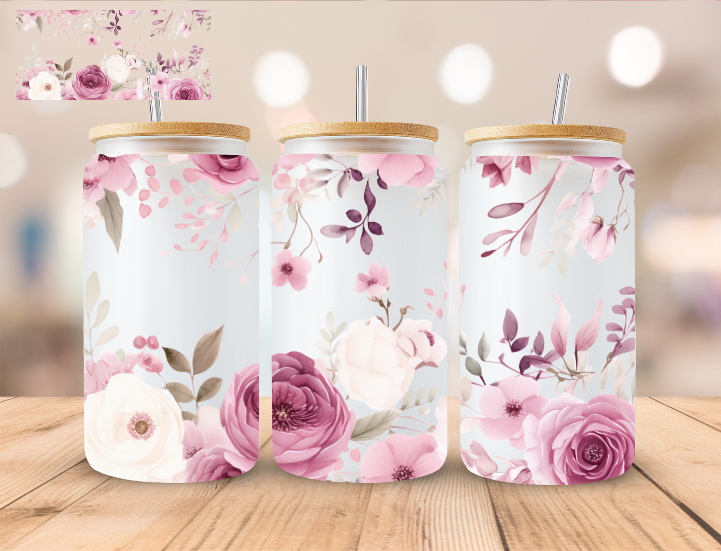 Purple Floral - 16 oz / 20 oz Libby UV DTF Wrap