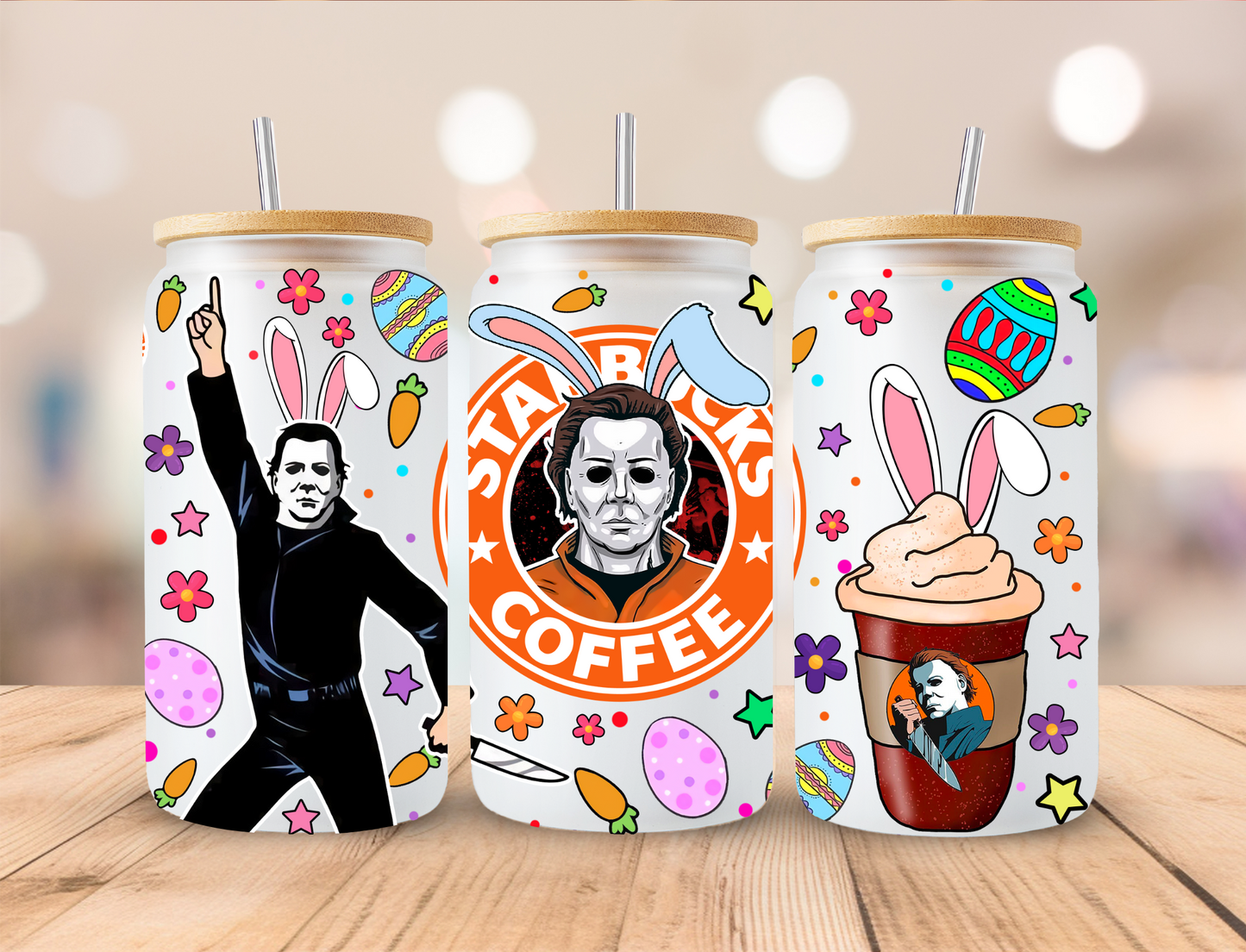 Easter Horror Michael Bunny - 16 oz / 20 oz Libby UV DTF Wrap