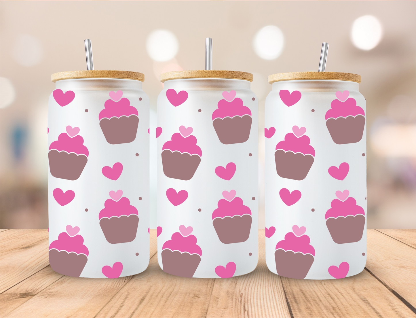 Hot Pink Valentines Cupcake - 16 oz / 20 oz Libby UV DTF Wrap