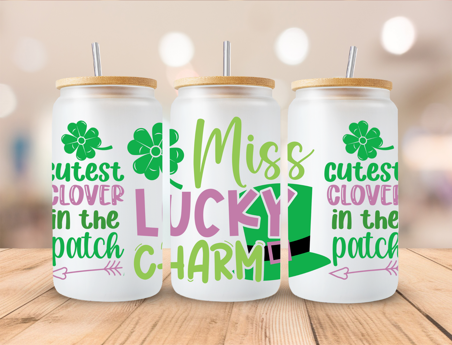 St Patrick's Day Miss Lucky Charm - 16 oz / 20 oz Libby UV DTF Wrap