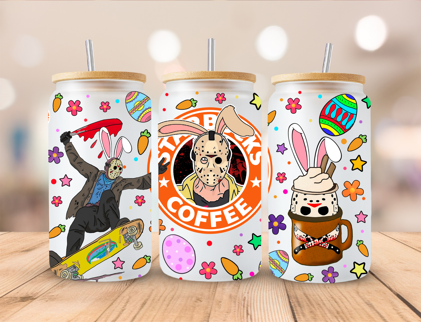 Easter Horror Jason Bunny - 16 oz / 20 oz Libby UV DTF Wrap