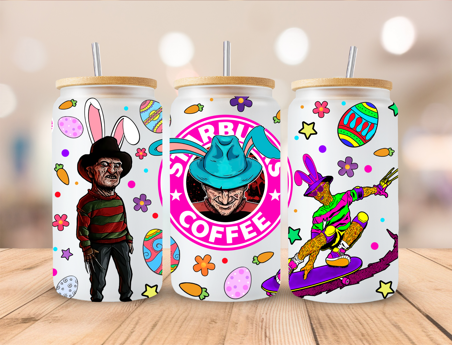 Easter Horror Freddy Bunny - 16 oz / 20 oz Libby UV DTF Wrap