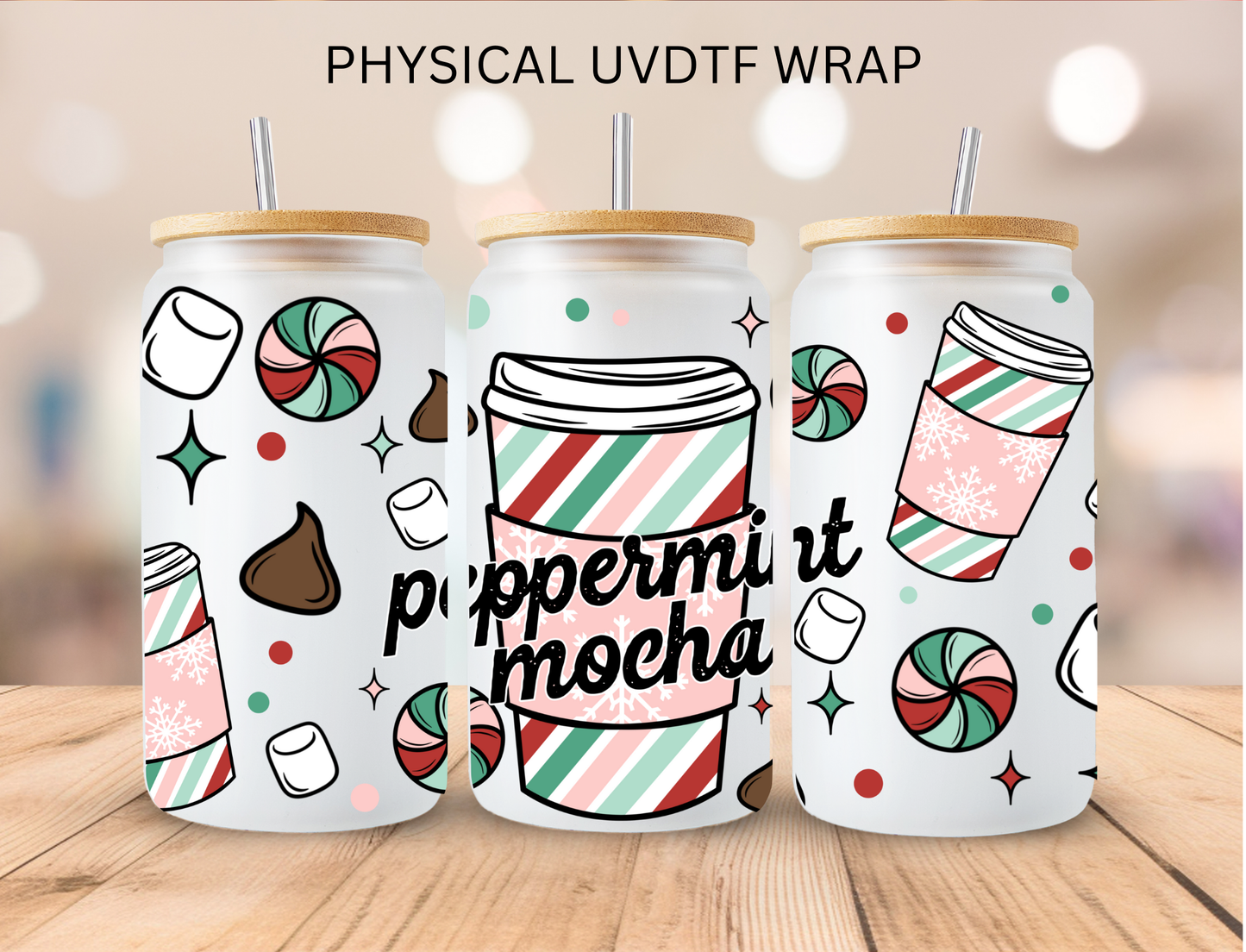 Christmas Peppermint Mocha - 16 oz / 20 oz Libby UV DTF Wrap