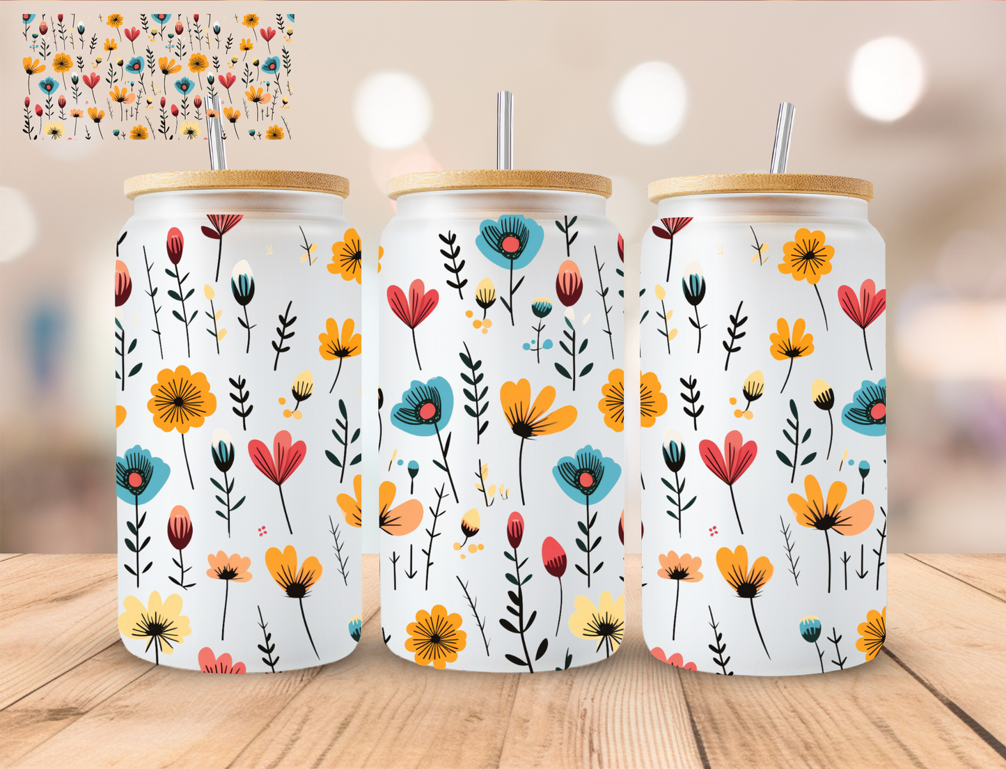 Warm Colors Floral - 16 oz / 20 oz Libby UV DTF Wrap