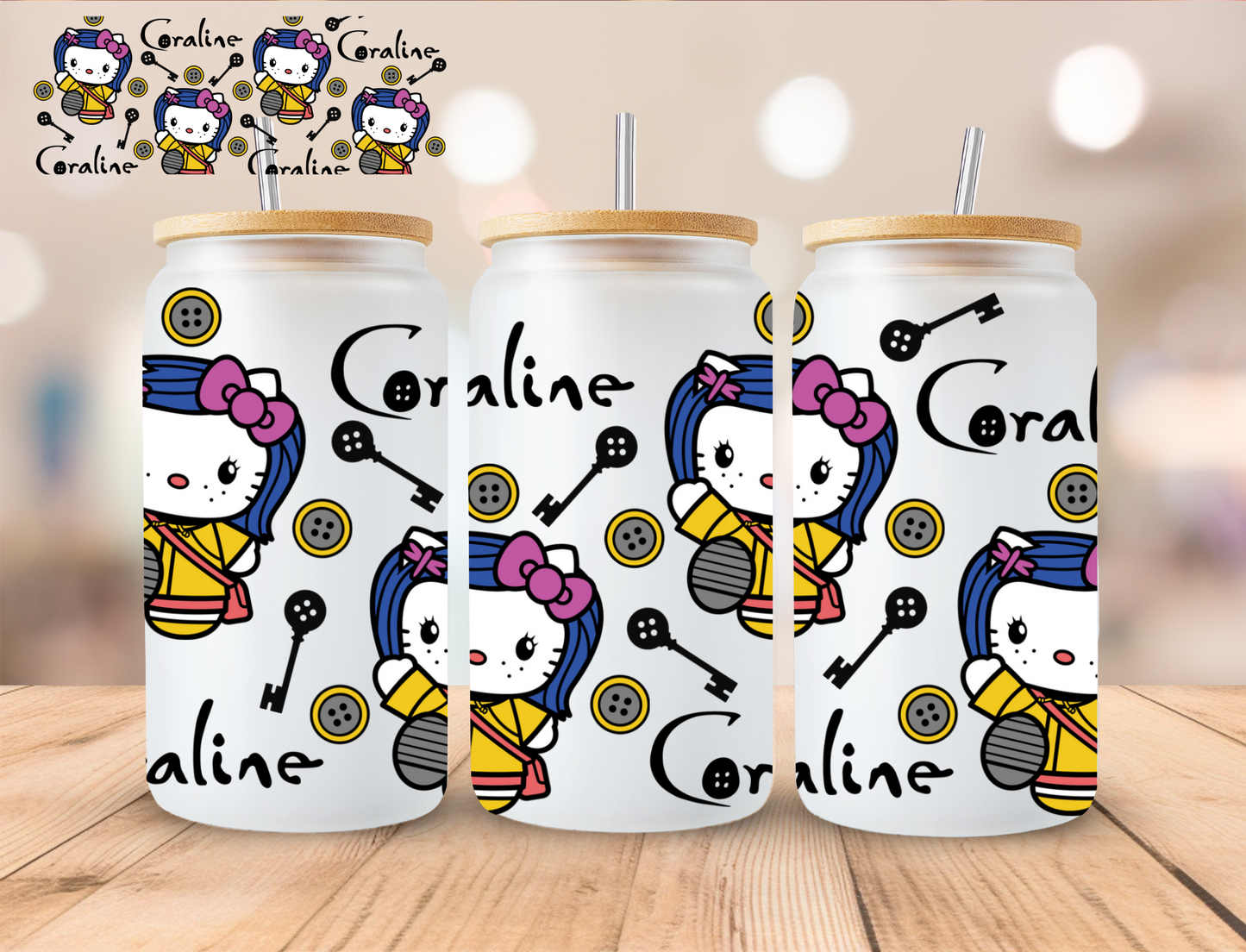 Button Eyed Kitty - 16 oz / 20 oz Libby UV DTF Wrap