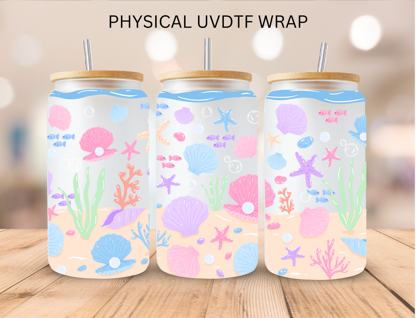Pastel Sea Themed - 16 oz / 20 oz Libby UV DTF Wrap