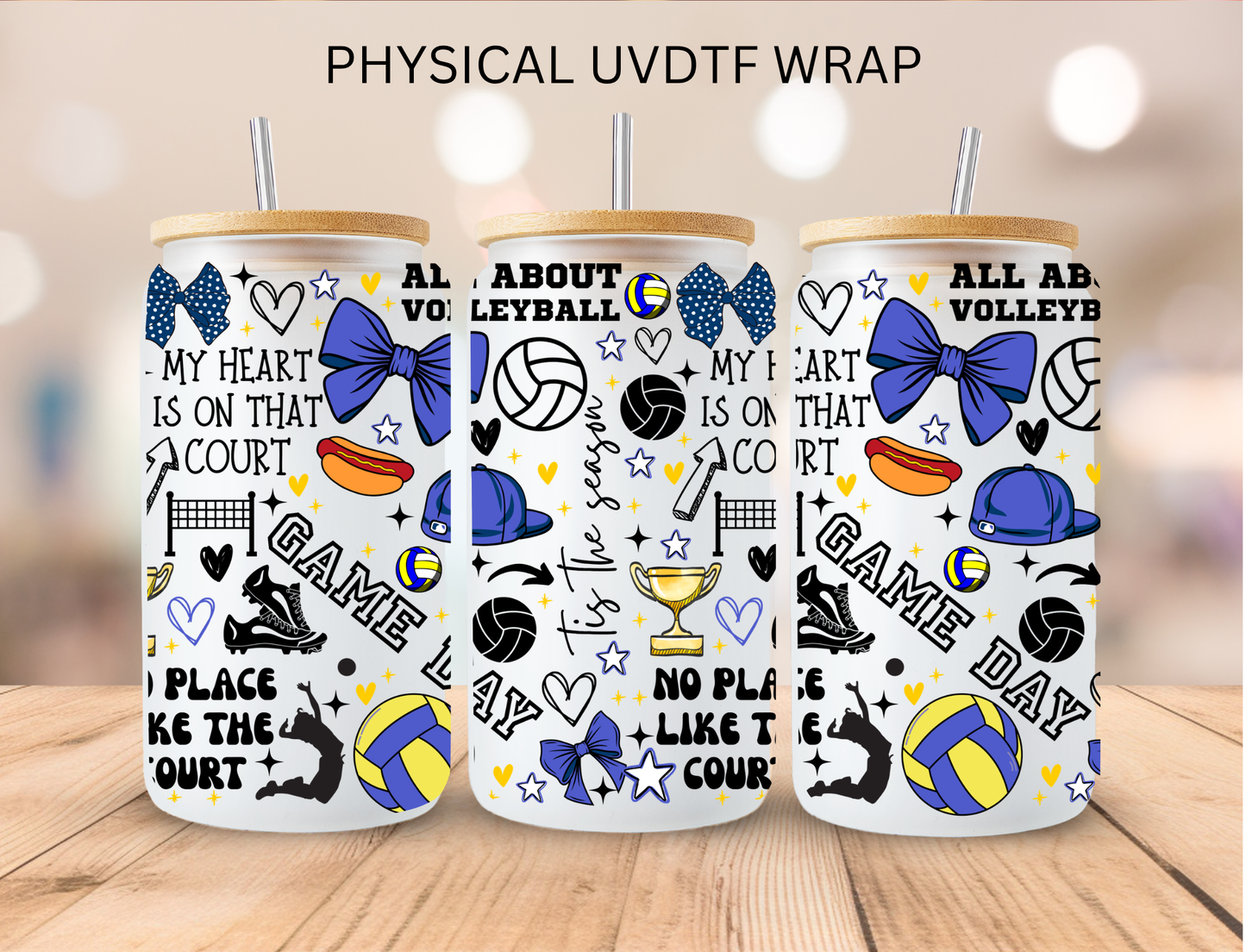 Blue Volleyball Game Day - 16 oz / 20 oz Libby UV DTF Wrap