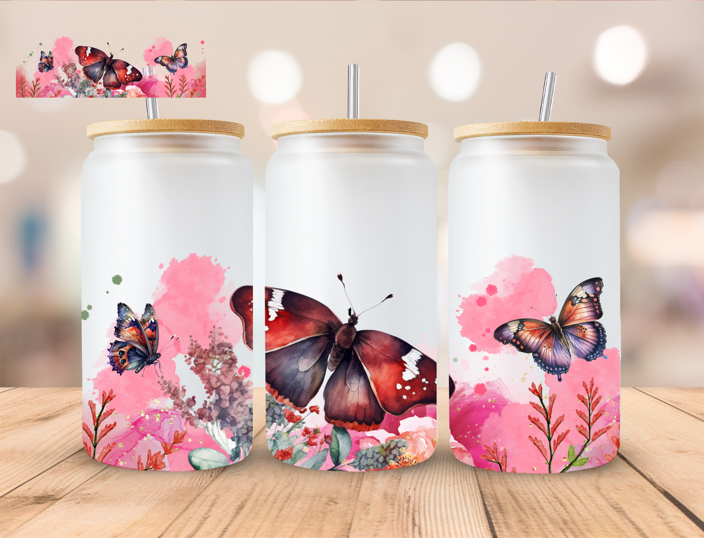 Floral Moth - 16 oz / 20 oz Libby UV DTF Wrap