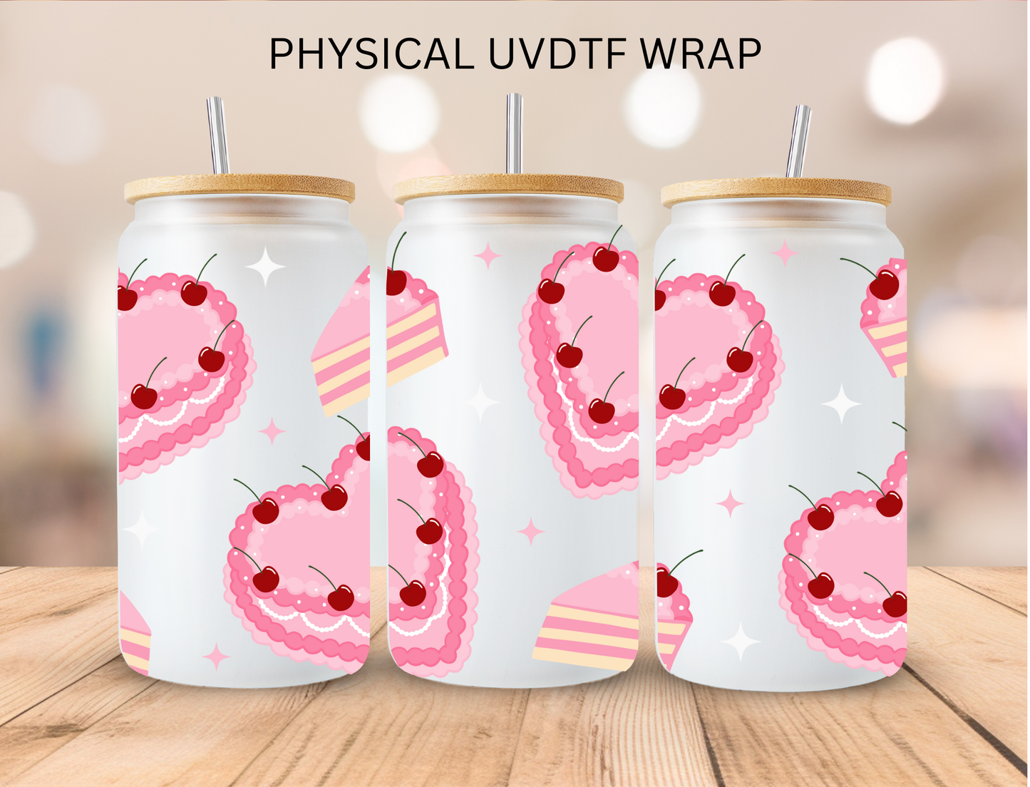 Valentines Pink Heart Cake - 16 oz / 20 oz Libby UV DTF