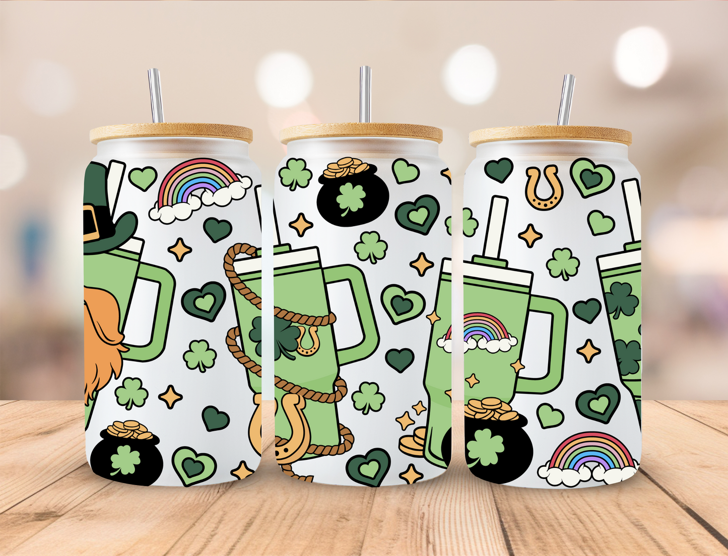 St Patrick's Day Obsessive Cup Disorder - 16 oz / 20 oz Libby UV DTF Wrap