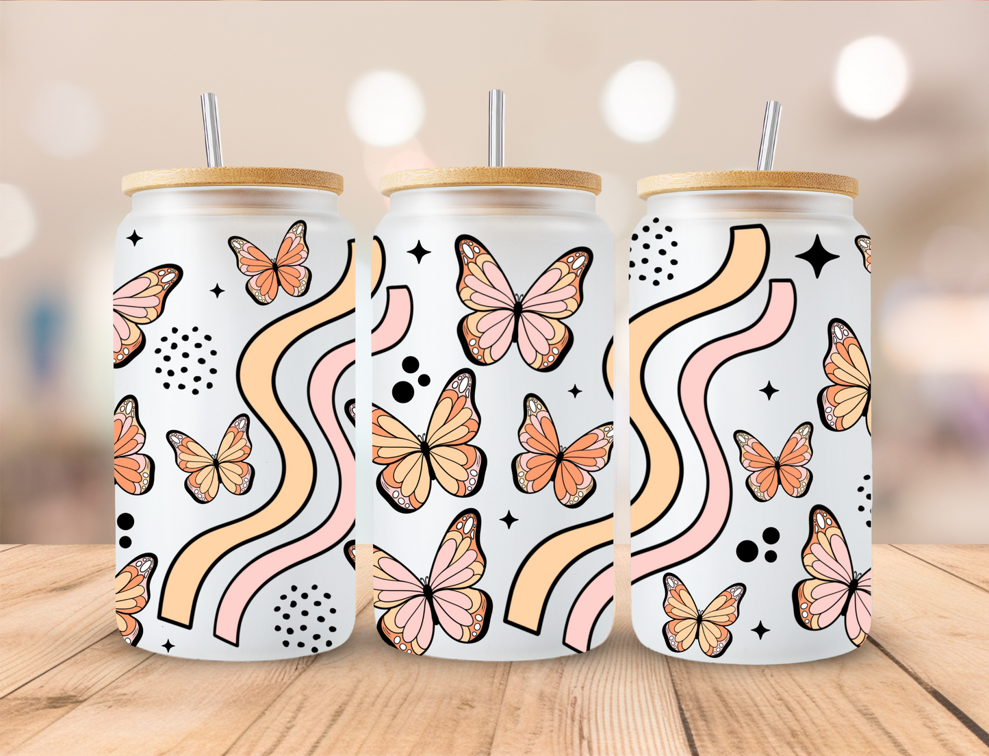 Boho Orange Butterfly - 16 oz / 20 oz Libby UV DTF Wrap