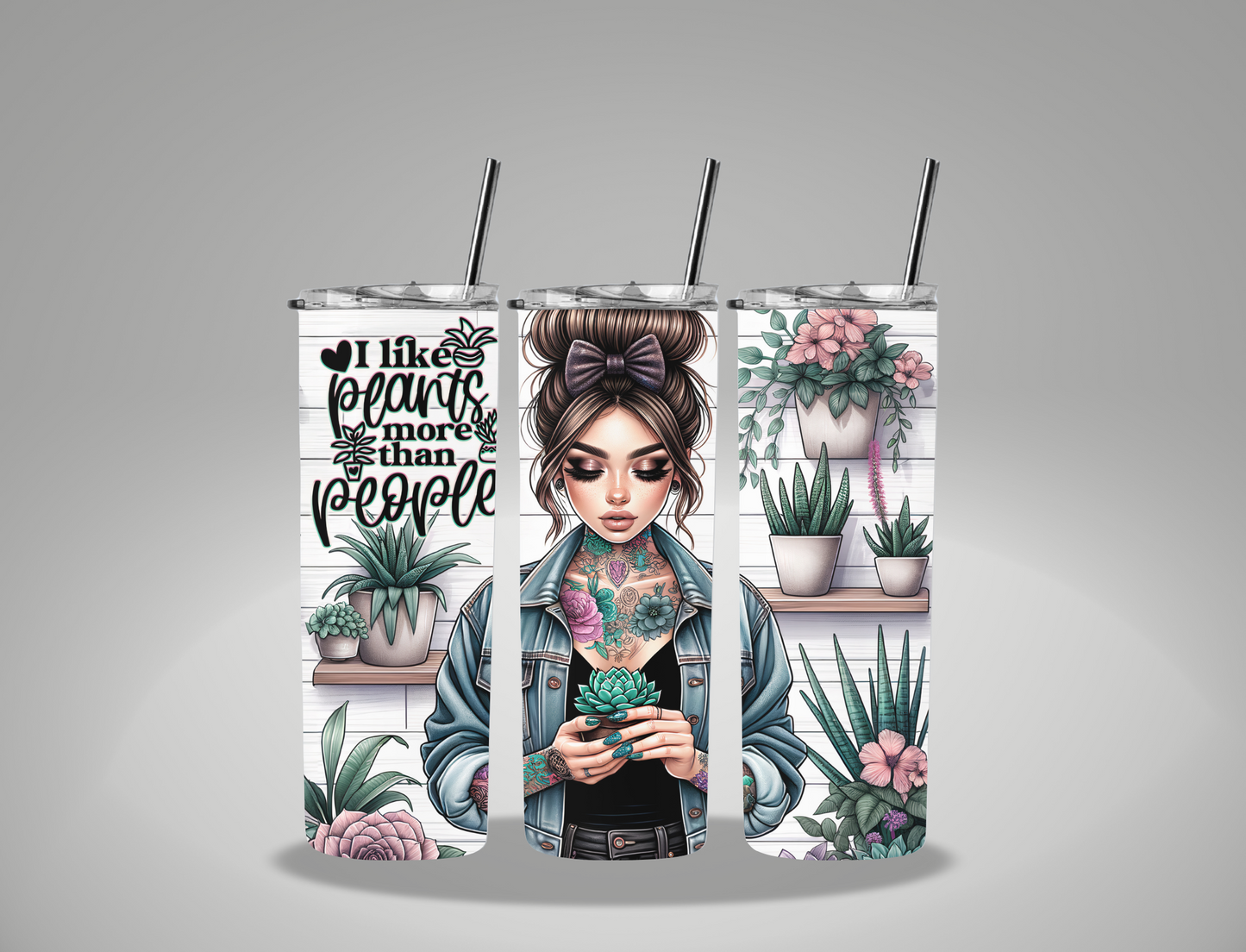 I Like Plants More Than People - 20oz Skinny Tumbler Wrap
