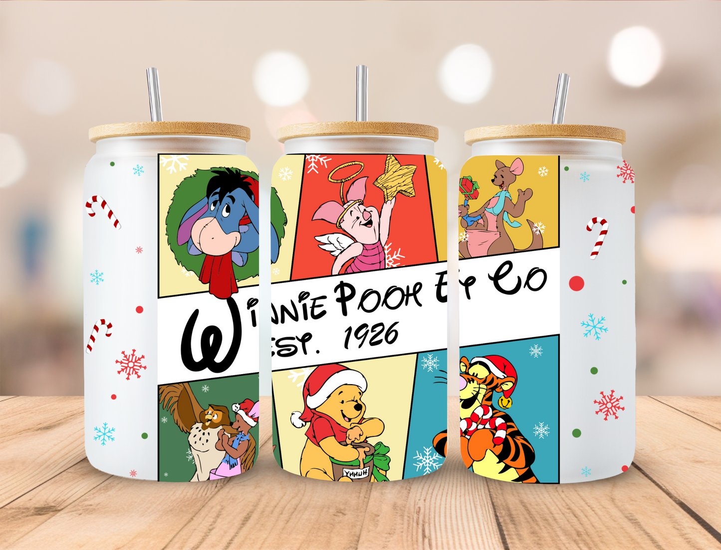 1926 Yellow Bear Family Christmas - 16oz Libby UV DTF Wrap RTS
