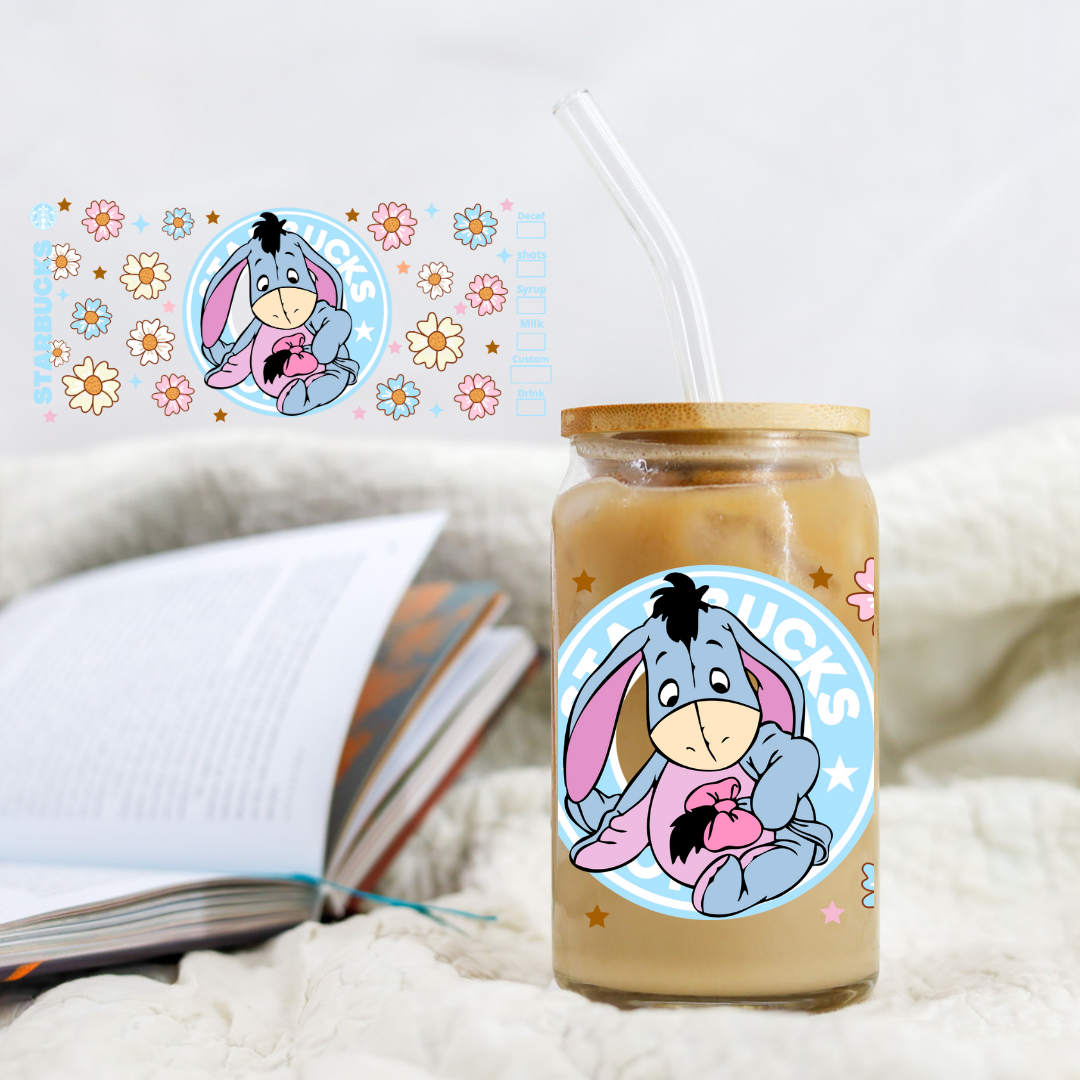 Spring Donkey Coffee SB - 16 oz Libby UV DTF Wrap