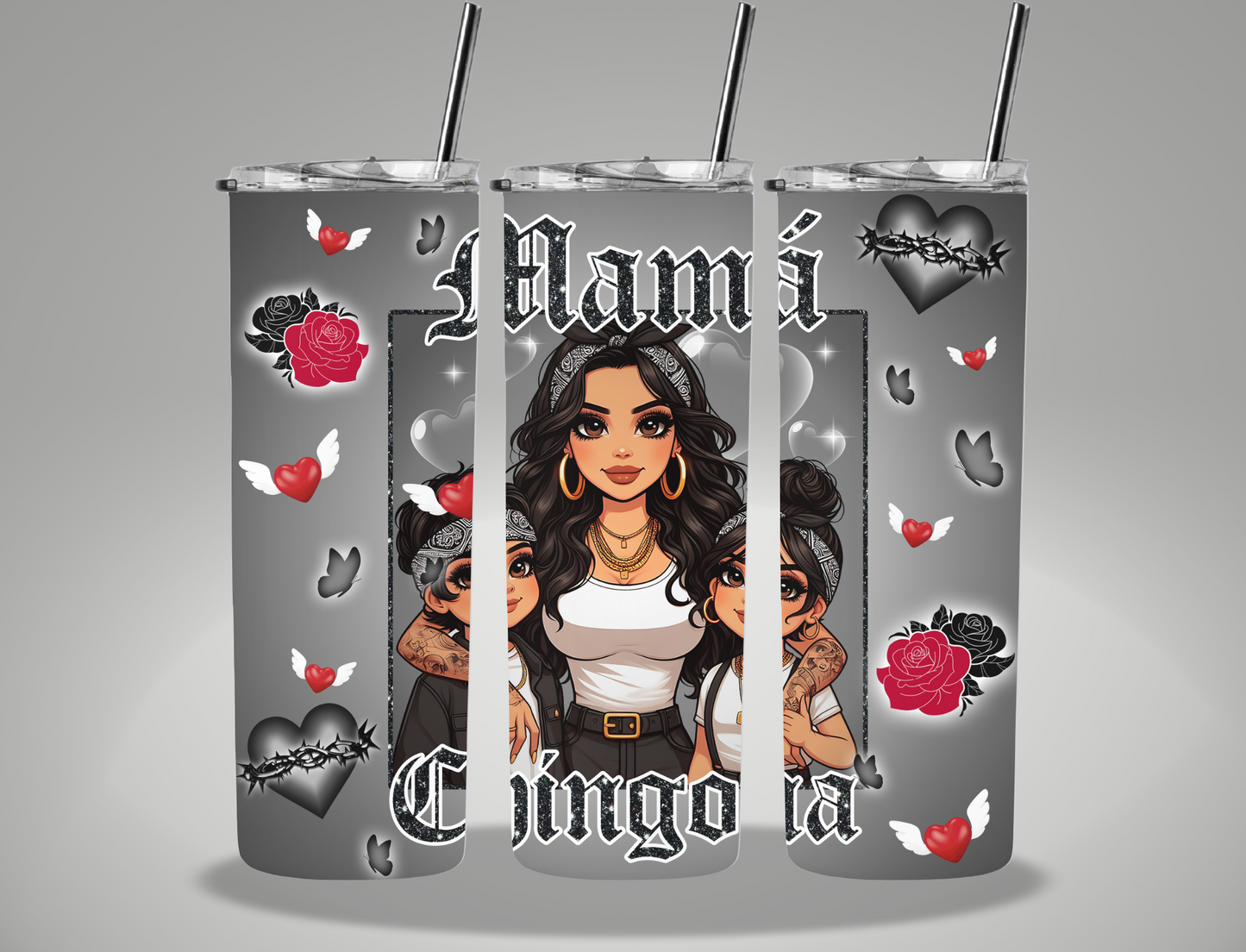 Mother's Day Gray Mama Chingona - 20oz Skinny Tumbler Wrap