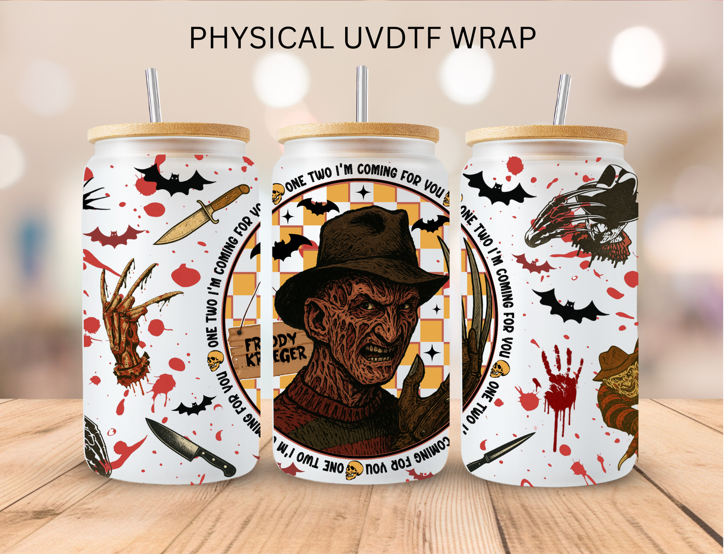 Halloween Worded Freddy - 16 oz / 20 oz Libby UV DTF Wrap