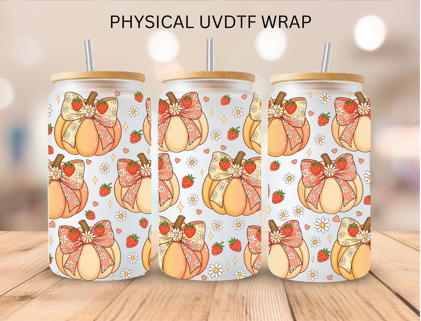 Fall Ribbon Pumpkins - 16 oz / 20 oz Libby UV DTF Wrap