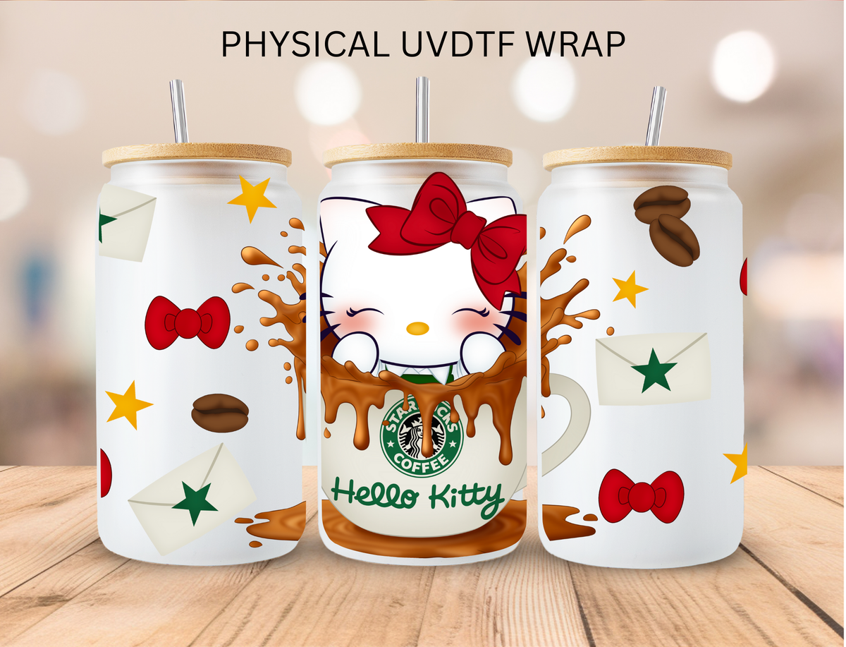 Kitty Coffee With Bow - 16 oz / 20 oz Libby UV DTF