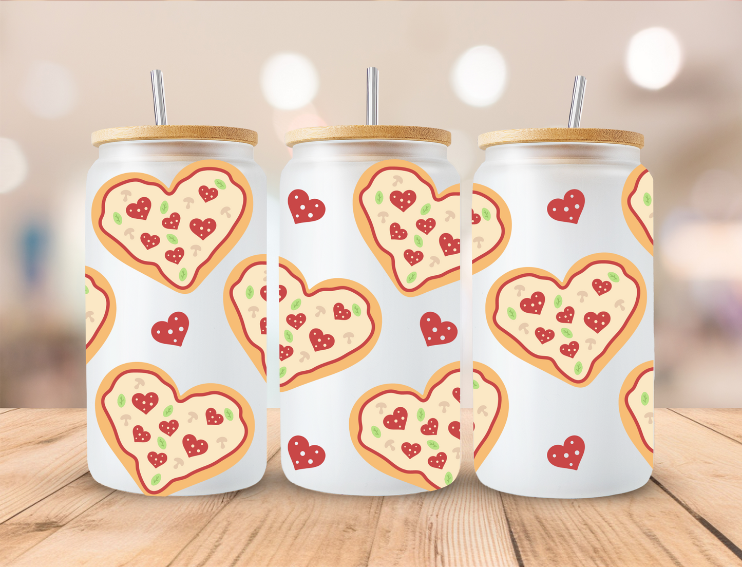 Valentines Heart Pizza - 16 oz / 20 oz Libby UV DTF Wrap