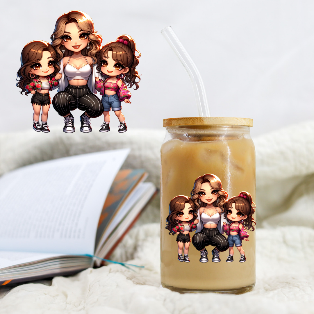 Mothers Day Mom And Two Daughters - UV DTF Libby Decal