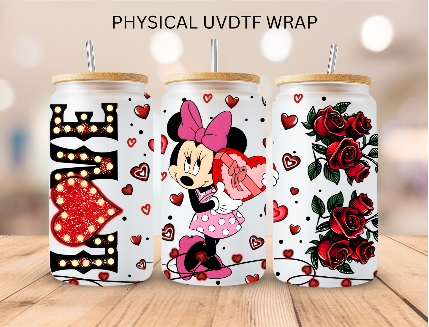 Valentines LOVE Girly Pink Mouse - 16 oz / 20 oz Libby UV DTF Wrap