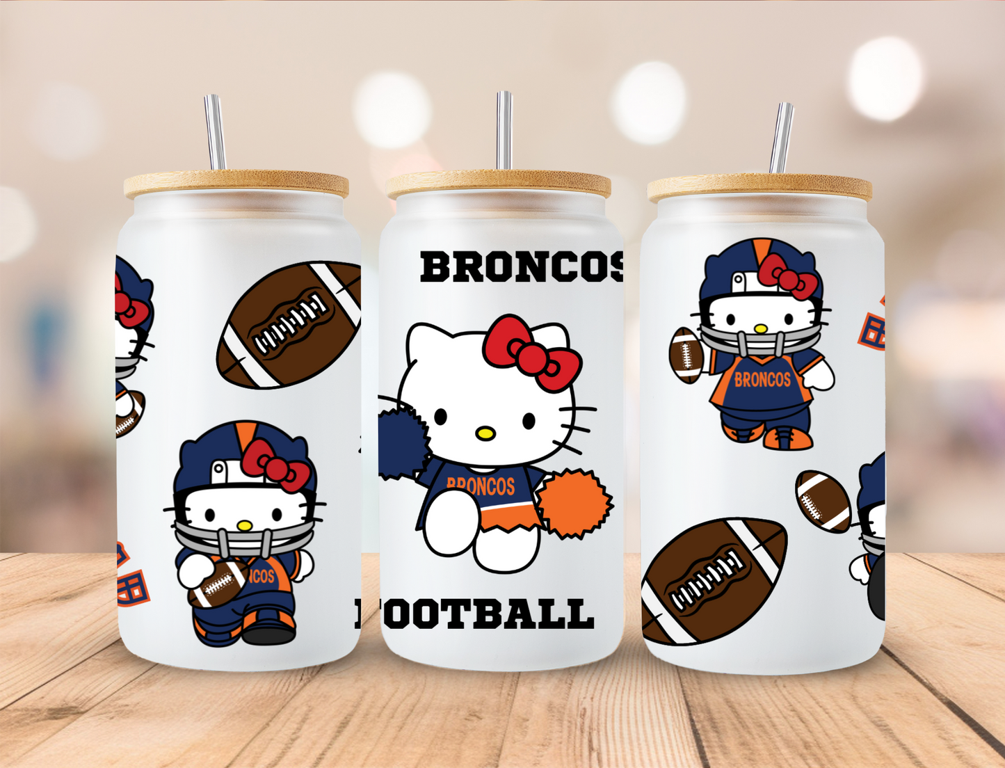 Football Broncos Kitty - 16 oz / 20 oz Libby UV DTF Wrap