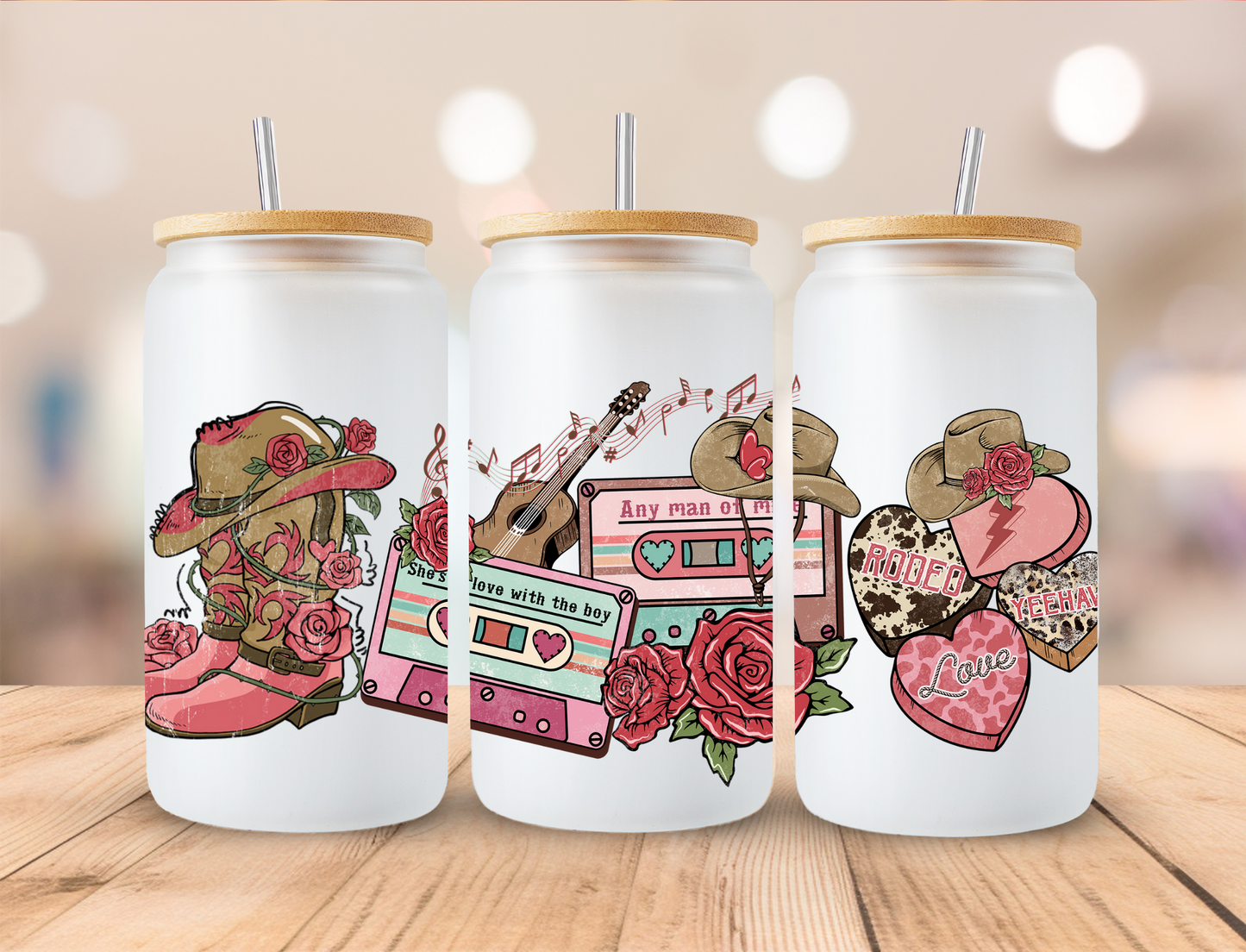 Western Valentines Vintage - 16 oz / 20 oz Libby UV DTF Wrap