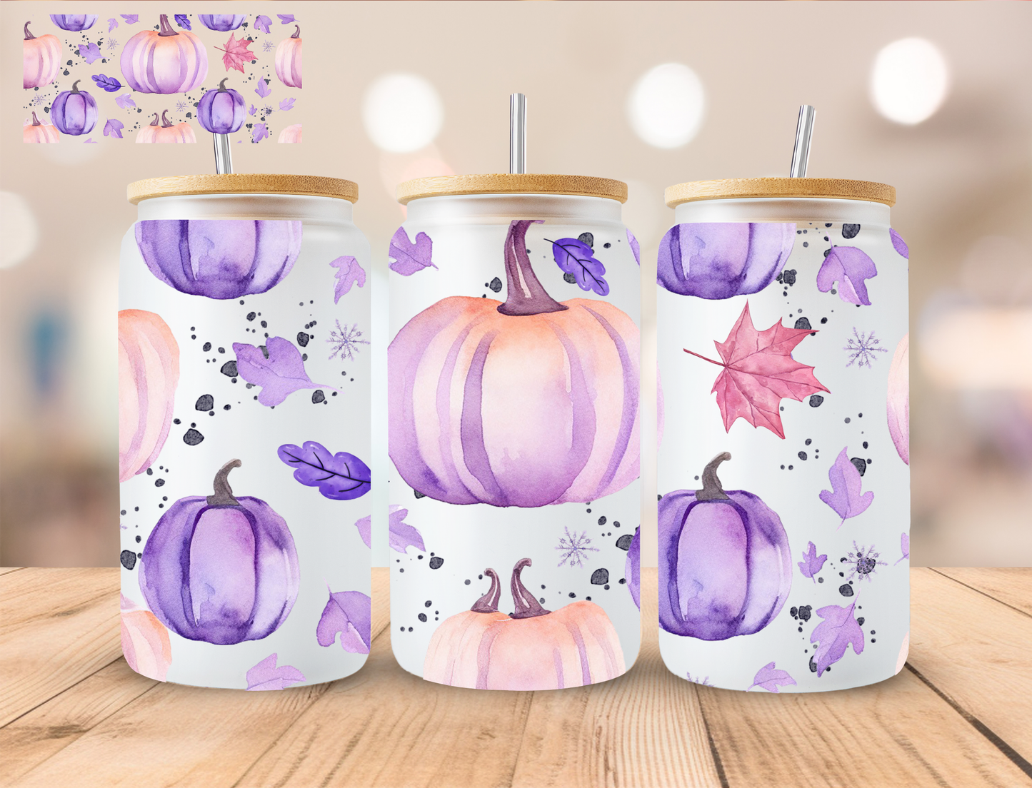 Fall Purple Pumpkins - 16 oz / 20 oz Libby UV DTF Wrap