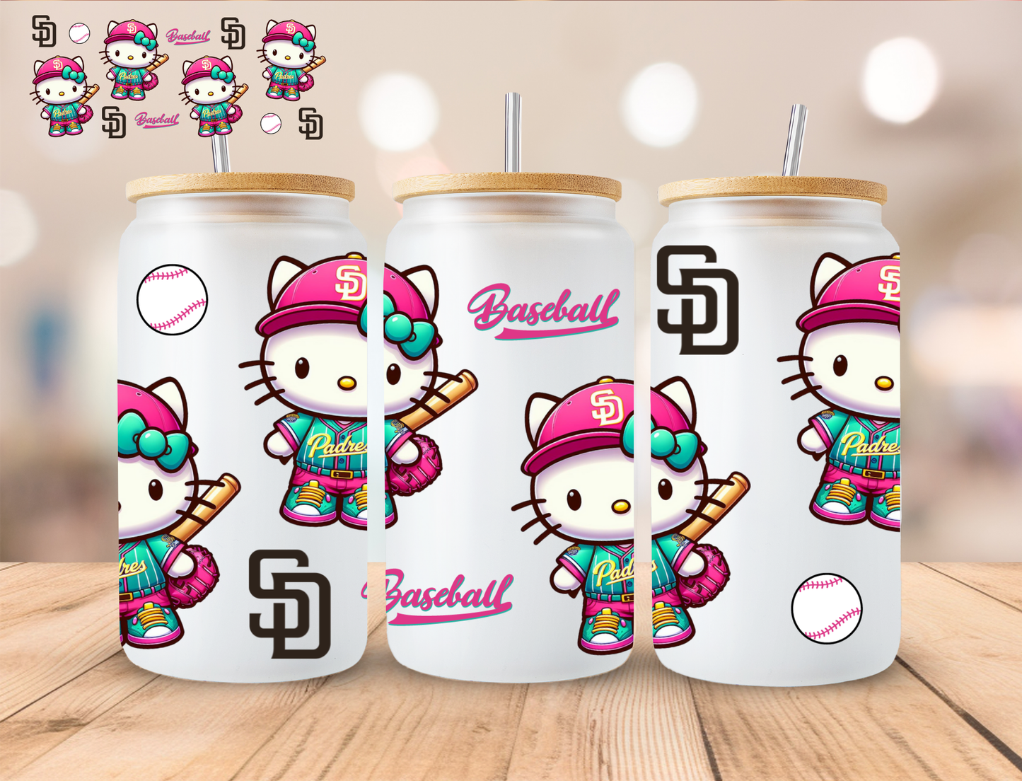 Padre Baseball Kitty - 16 oz / 20 oz Libby UV DTF Wrap