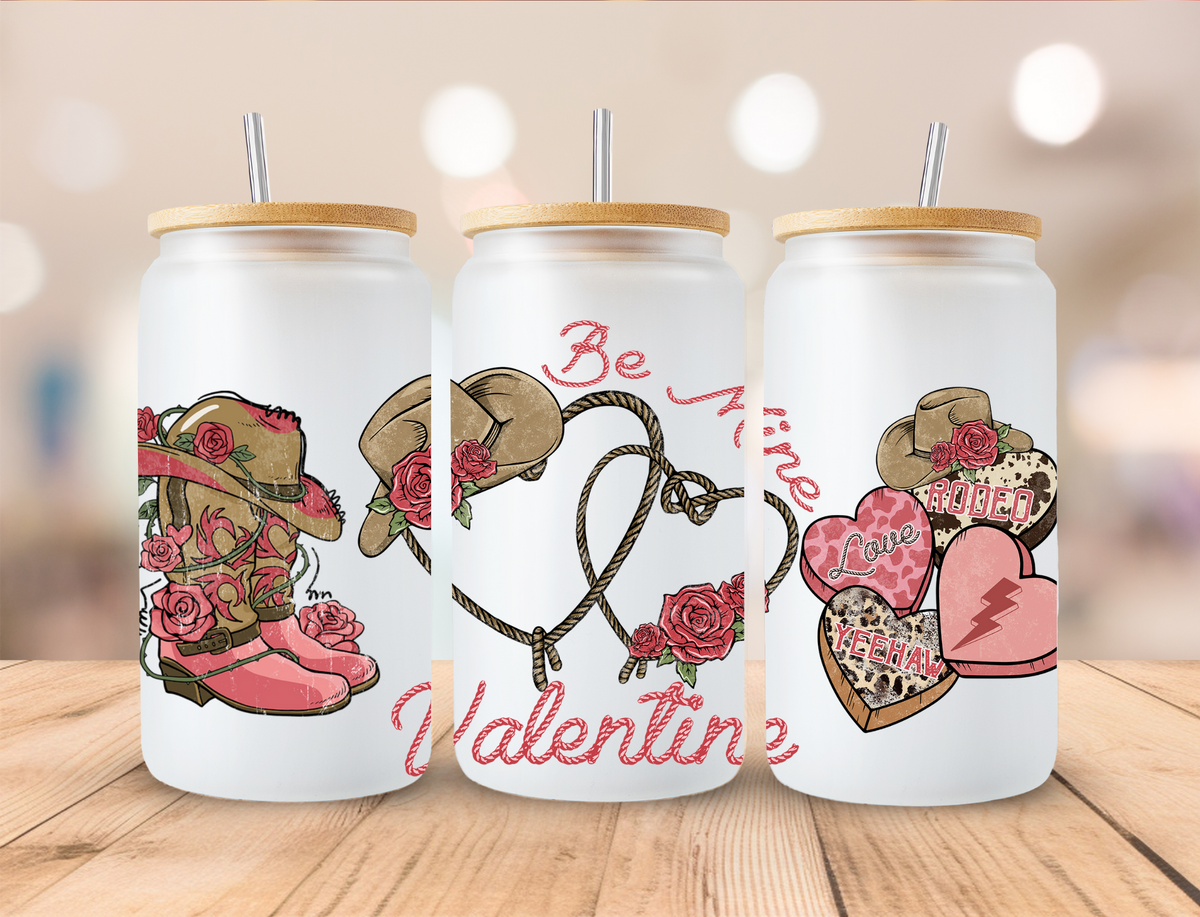 Western Valentine's Be Mine - 16 oz / 20 oz Libby UV DTF Wrap