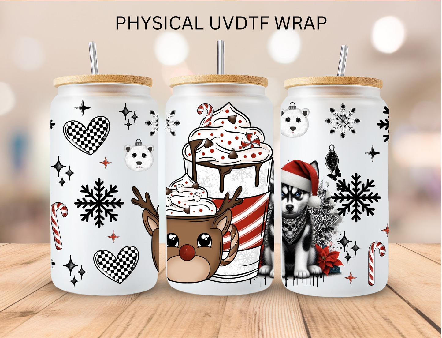 Christmas Husky Peppermint Drink - 16 oz / 20 oz Libby UV DTF Wrap