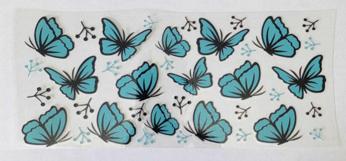 Blue Butterfly - 16 oz Libby UV DTF Wrap RTS