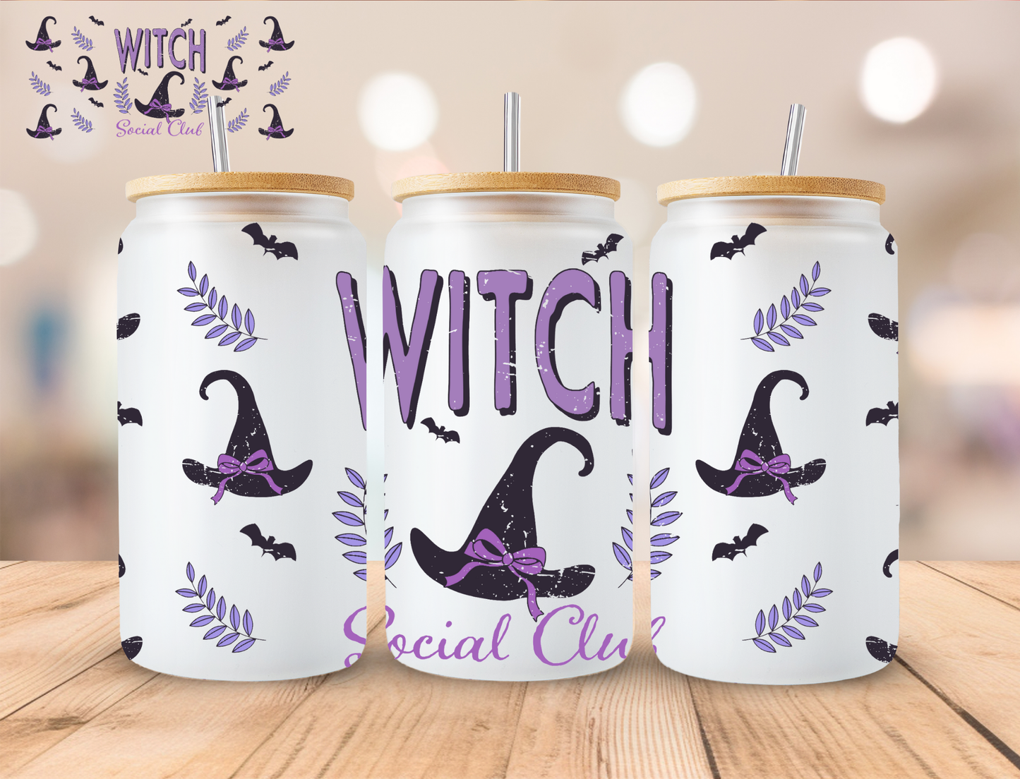 Halloween Witch Social Club - 16 oz / 20 oz Libby UV DTF Wrap