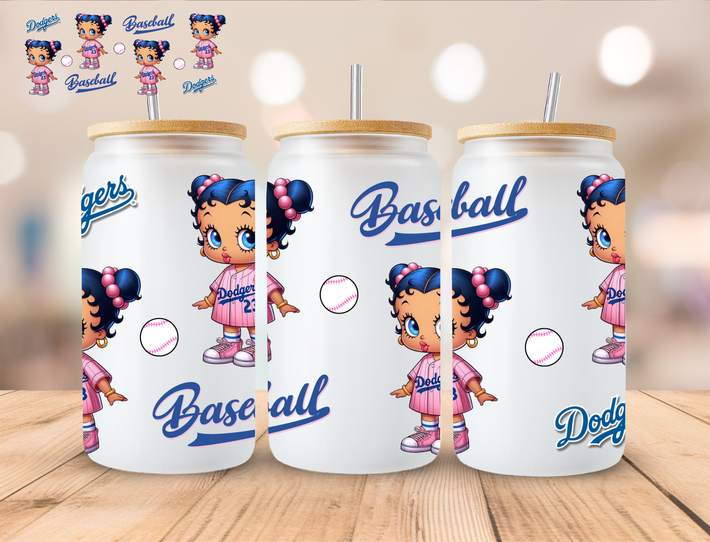 Baseball Dodgers Boop - 16 oz / 20 oz Libby UV DTF Wrap (Copy)