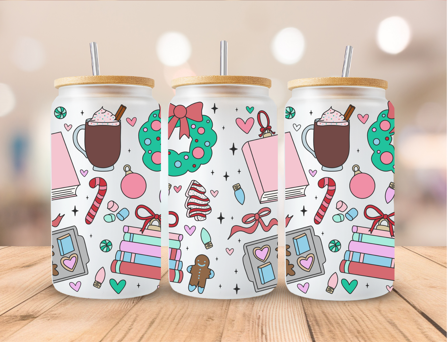 Christmas Bookish and Baking - 16 oz / 20 oz Libby UV DTF Wrap