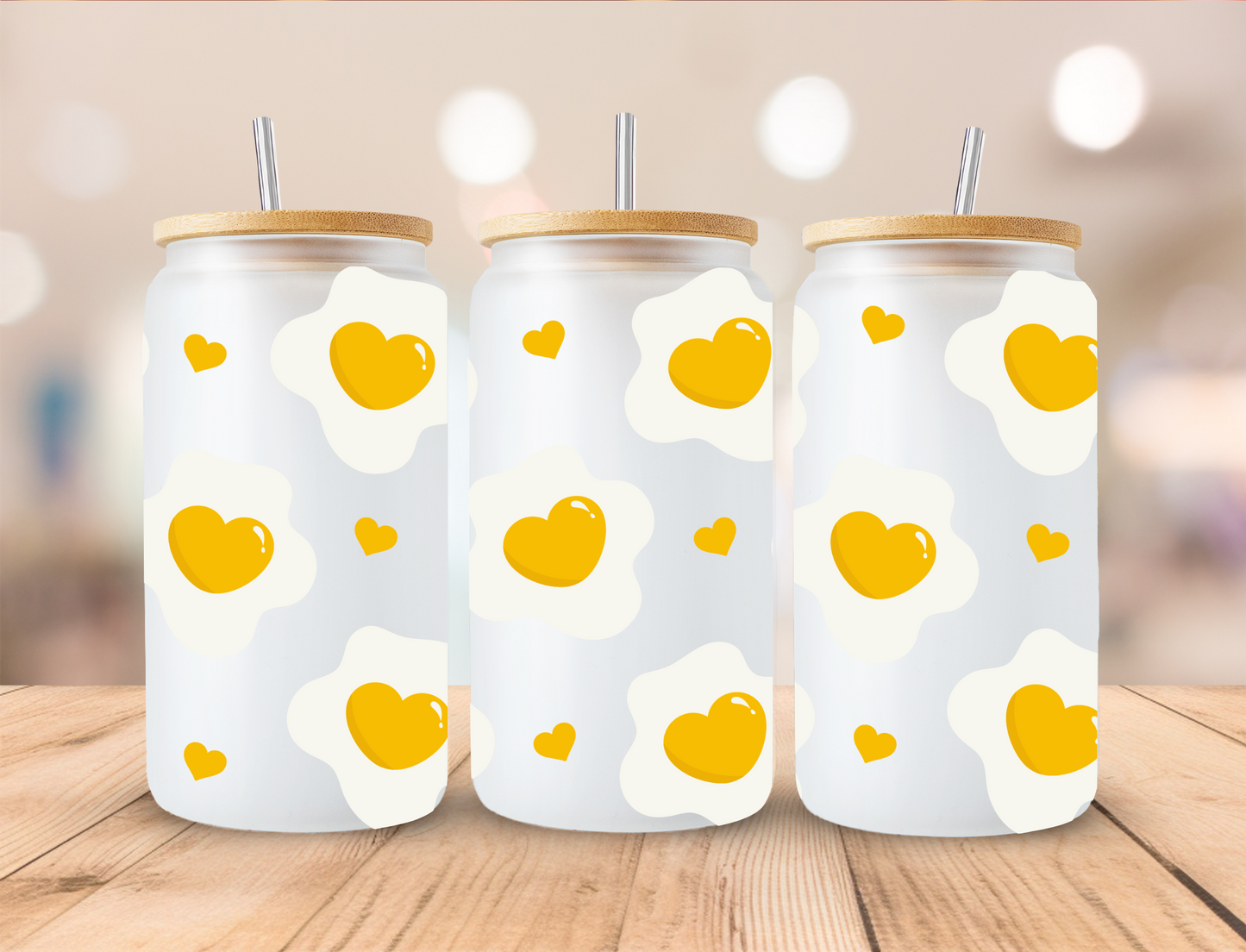 Valentines Yellow Heart Eggs - 16 oz / 20 oz Libby UV DTF Wrap