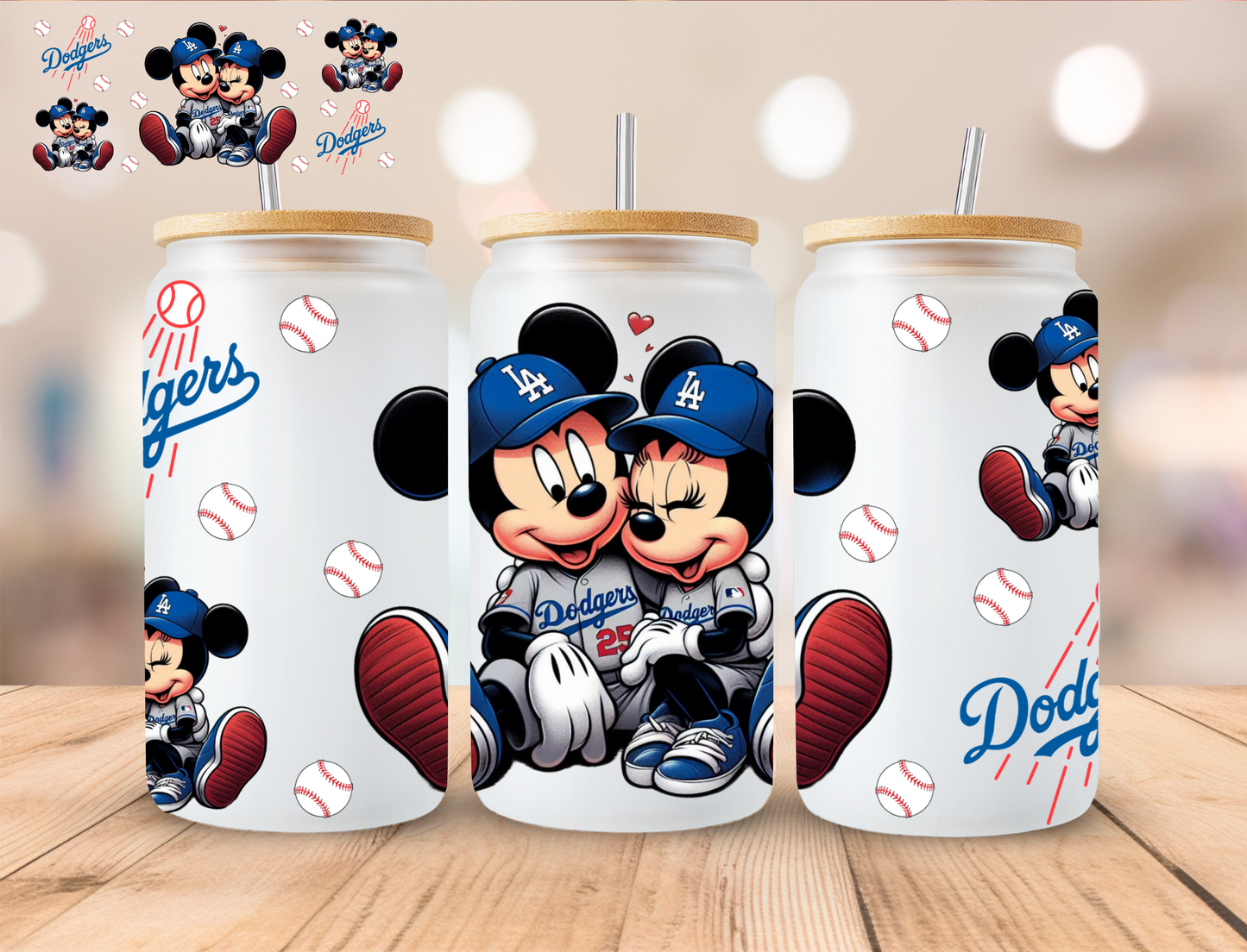 Baseball Dodgers Mouse Couple - 16 oz / 20 oz Libby UV DTF Wrap