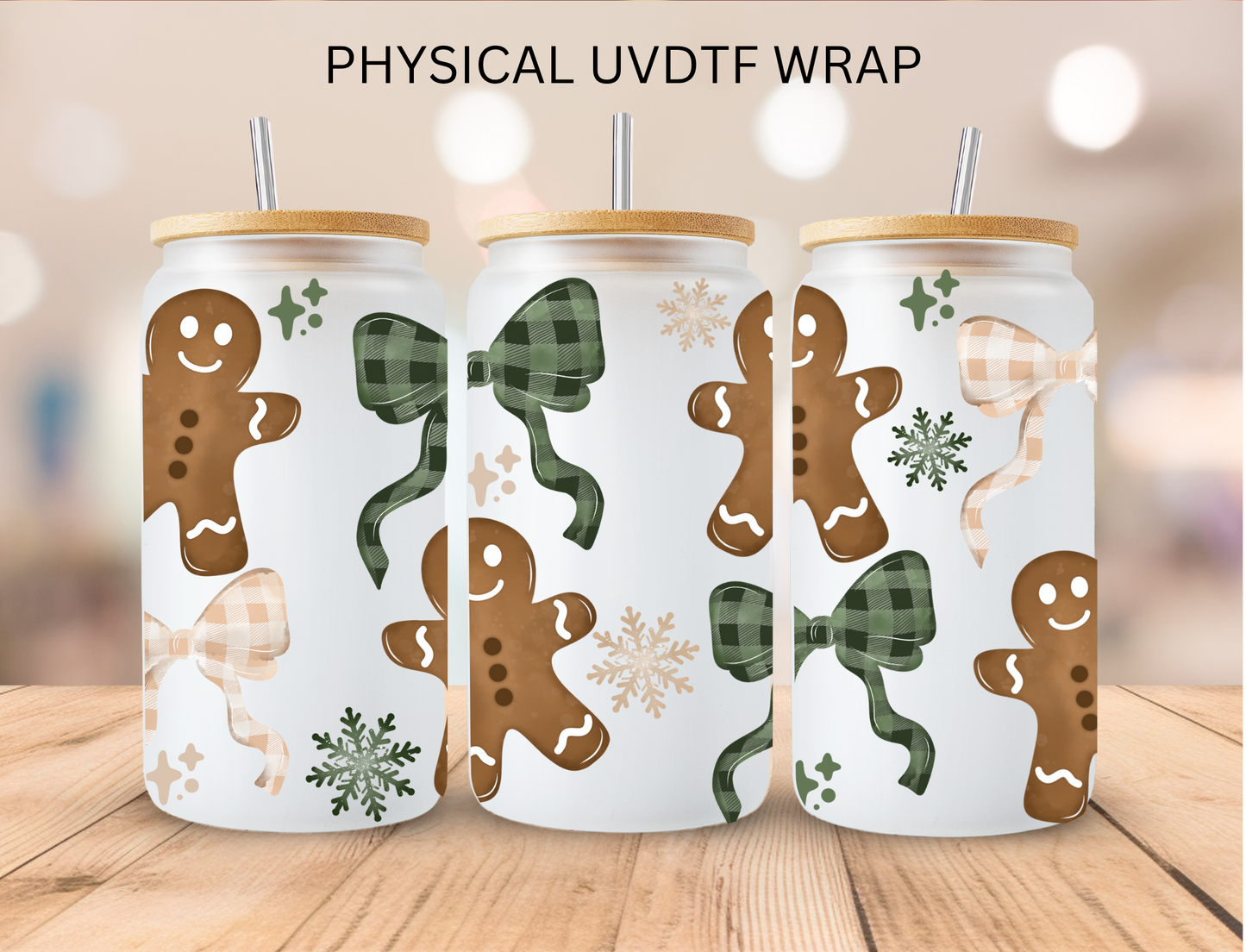Christmas Gingerbread And Bows - 16 oz / 20 oz Libby UV DTF Wrap