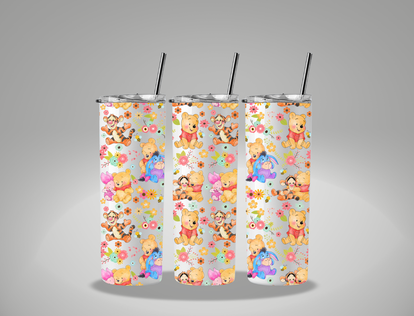 Floral Bear And Friends - 20oz Skinny Tumbler / 25 Oz Glass Tumbler Wrap